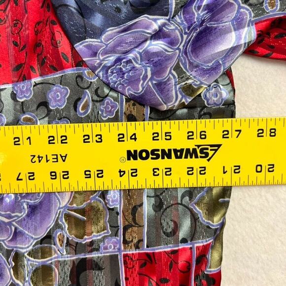 Allison Daley Shirt Women 22W Silky Sheer Floral Button Up Patchwork Vintage 90s - Picture 5 of 6